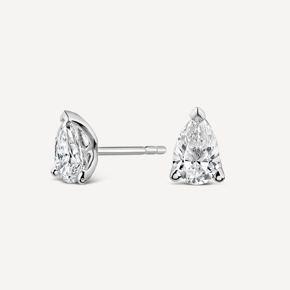 Born 18ct White Gold Lab Grown 1.40ct Diamond Pear Stud Earrings image number 1