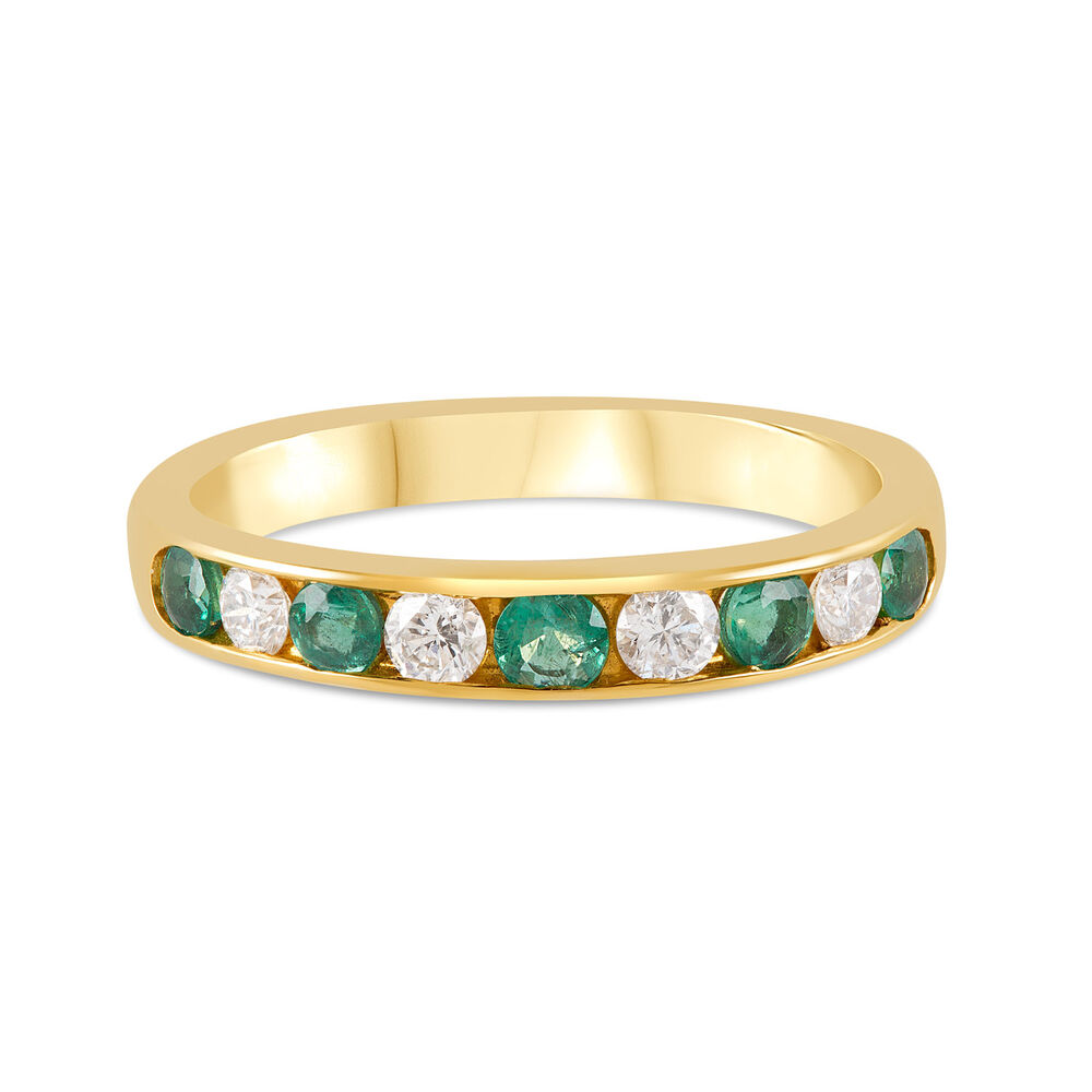 18ct gold emerald and diamond nine stone ring image number 4