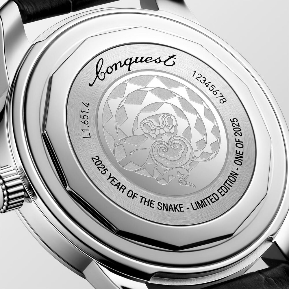 Longines Conquest Heritage Year Of The Snake 2025 40mm Red Dial Black Leather Strap Watch image number 5