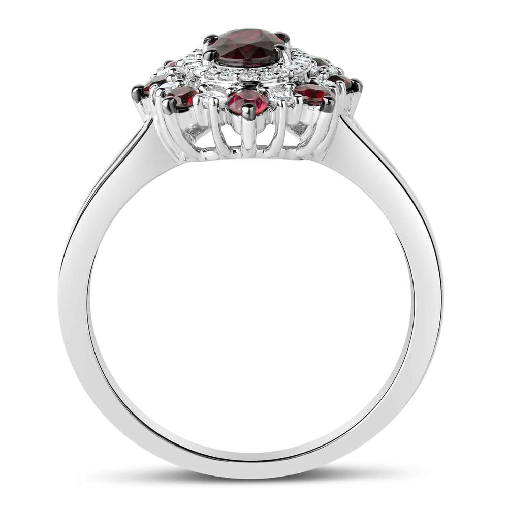 9ct White Gold Diamond and Ruby Floral Cluster Ring image number 2