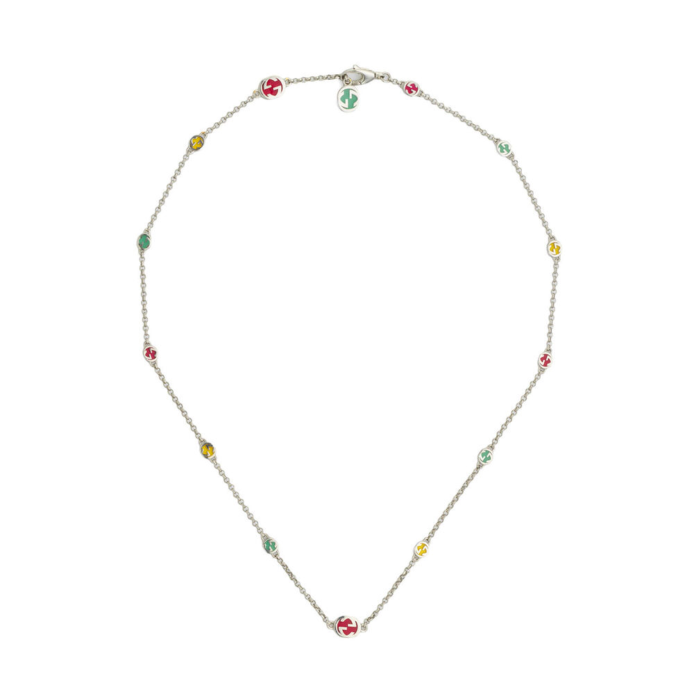Gucci Interlocking Red & Yellow & Green Silver Necklace