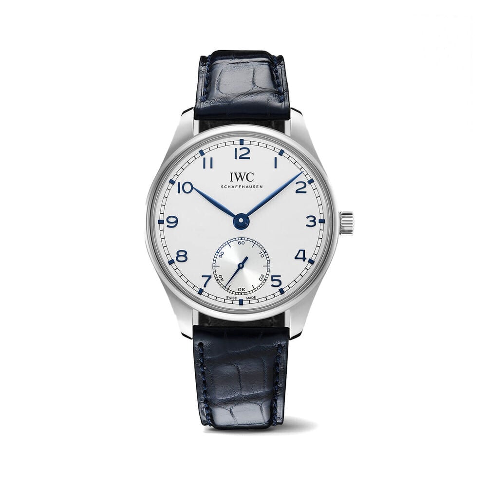 IWC Schaffhausen Portugieser Automatic 40 Silver Dial Blue Strap Watch