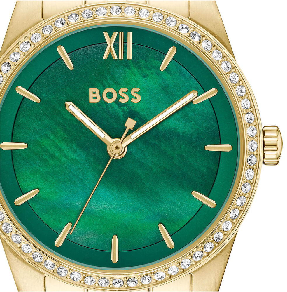 BOSS Graceful 32mm Green Mother of Pearl Dial Gold Tone Steel Bracelet Watch