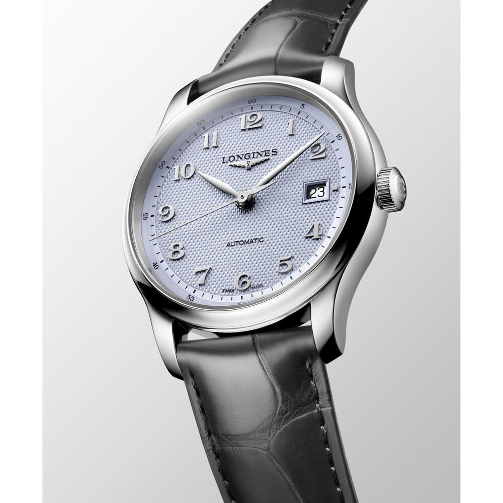 Longines Master Collection 39mm Light Blue Barleycorn Dial Anthracite Leather Strap Watch
