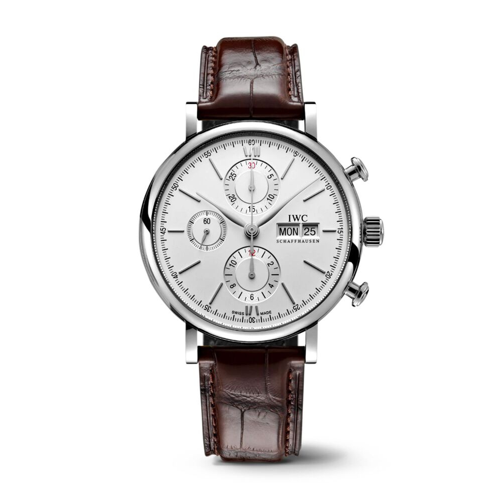 IWC Schaffhausen Portofino Chronograph Silver Dial Brown Strap Watch image number 0