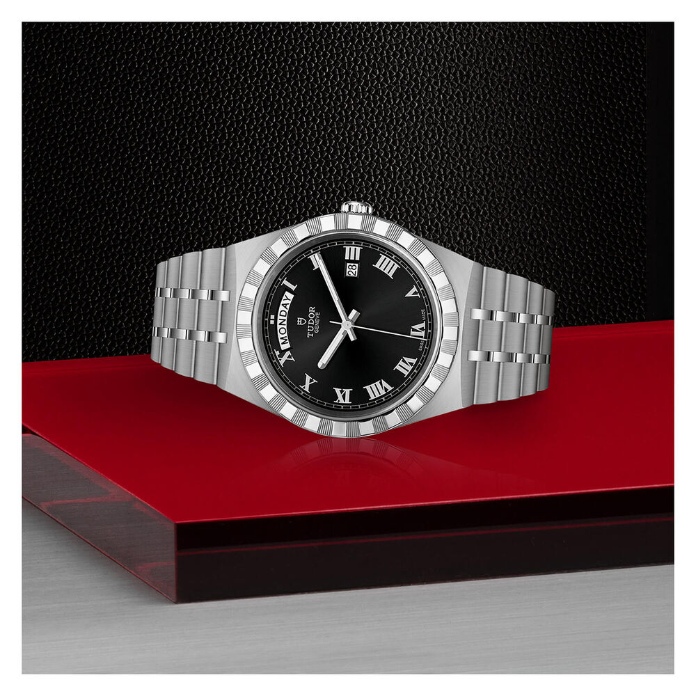 TUDOR Royal 41mm Black Roman Numerals Dial Day & Date Steel Case Bracelet Watch image number 2