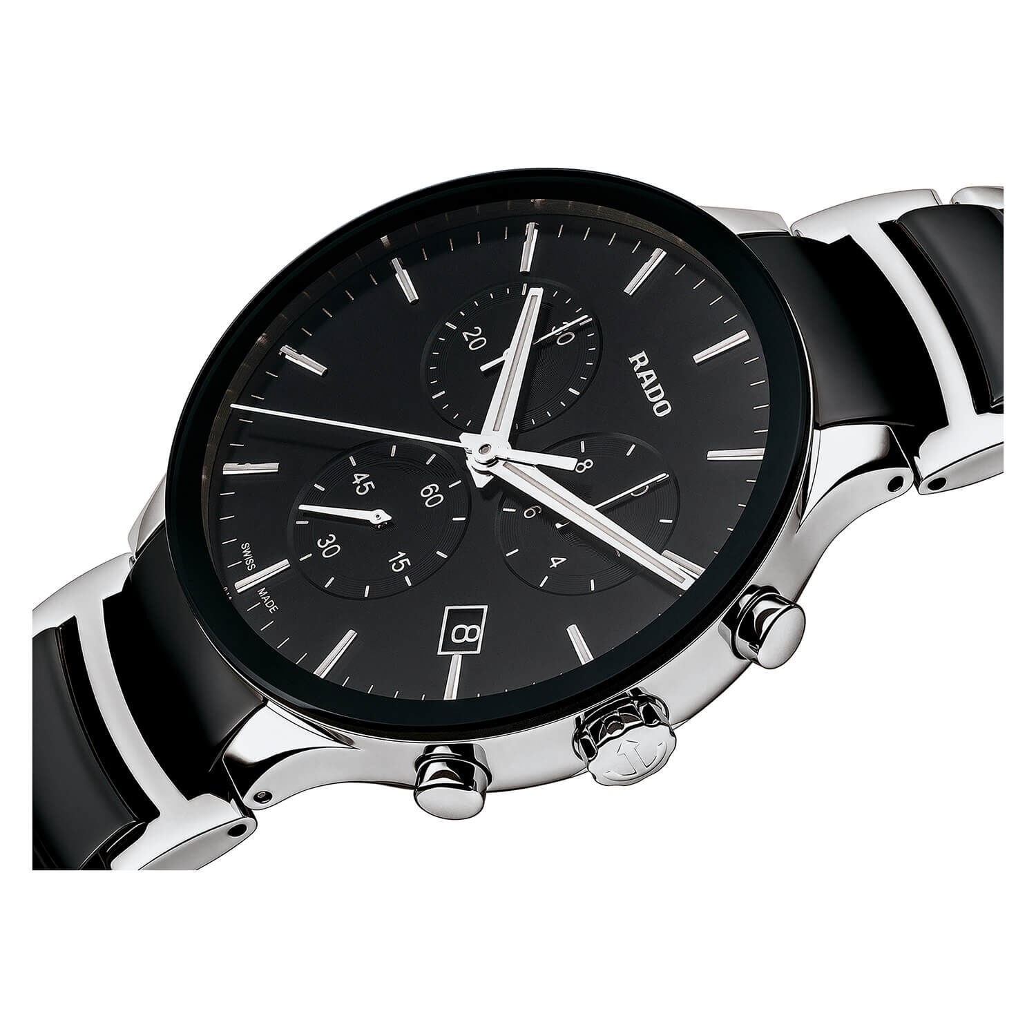 Rado Xl Centrix Black Chronograph Black Dial Bracelet Watch