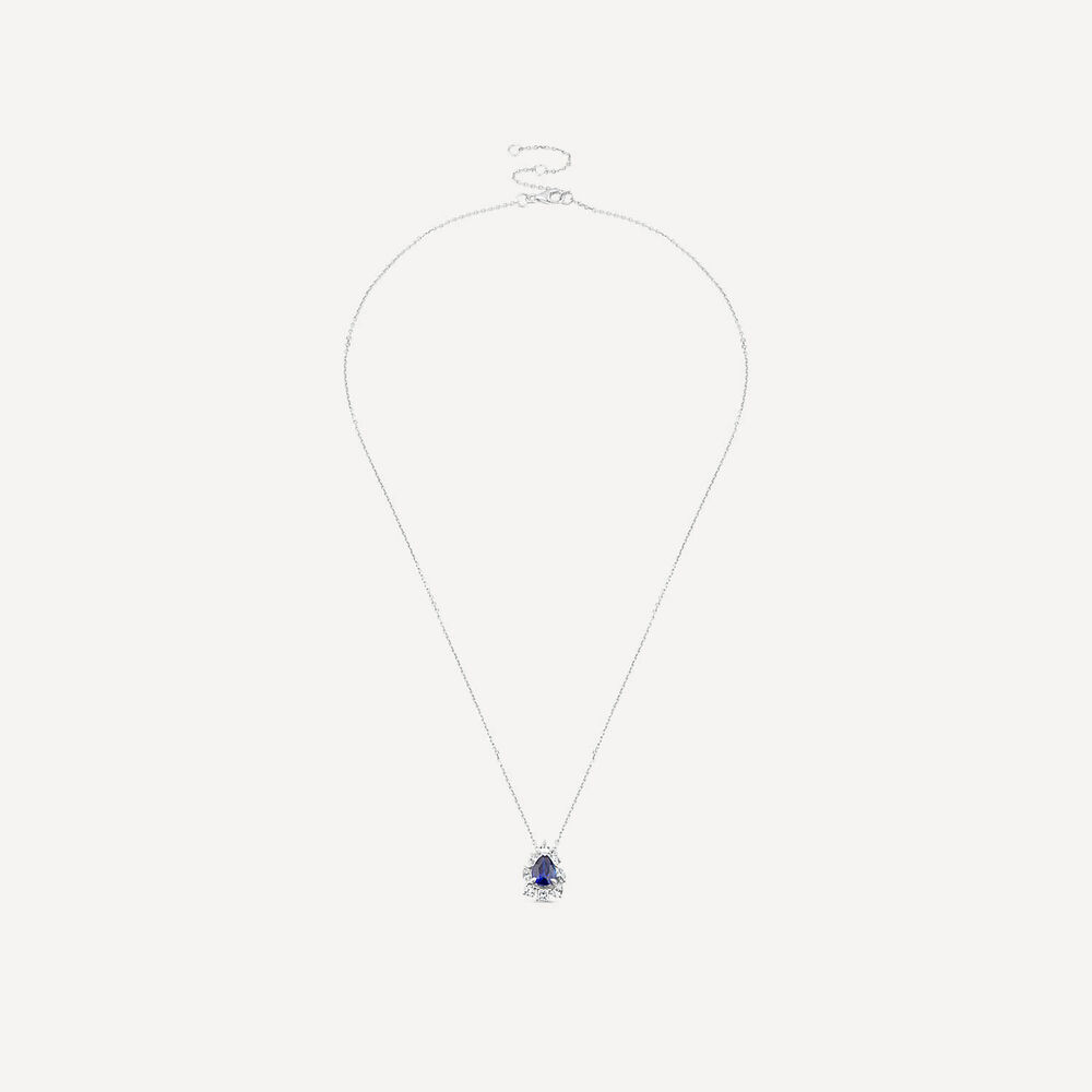 9ct White Gold Sapphire & 0.49ct Mixed Cuts Halo Diamond Pendant image number 2