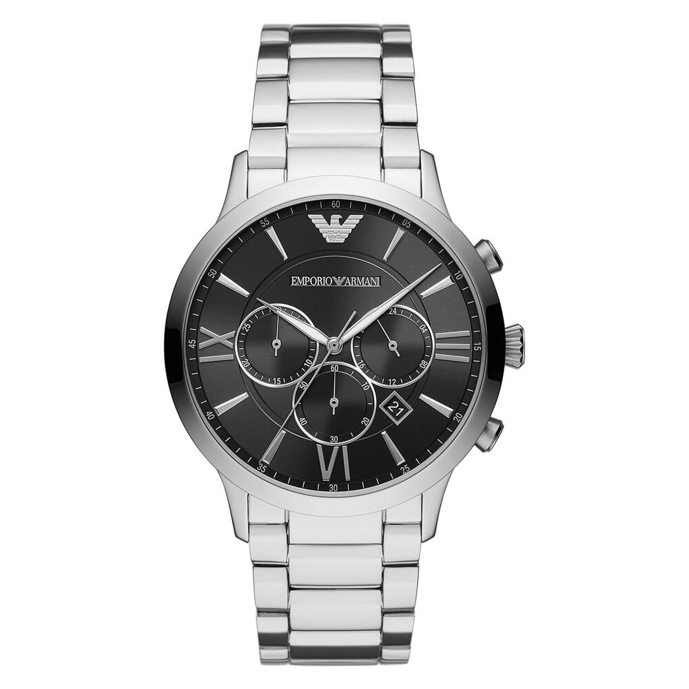 Emporio Armani Giovanni 44mm Black Dial Chronograph Steel Case Bracelet Watch