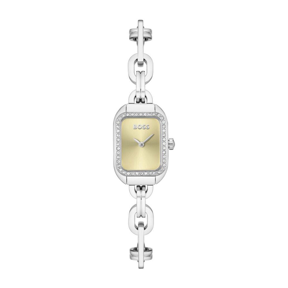 BOSS Hailey Rectangular Yellow Gold Dial Steel Bracelet Watch image number 0