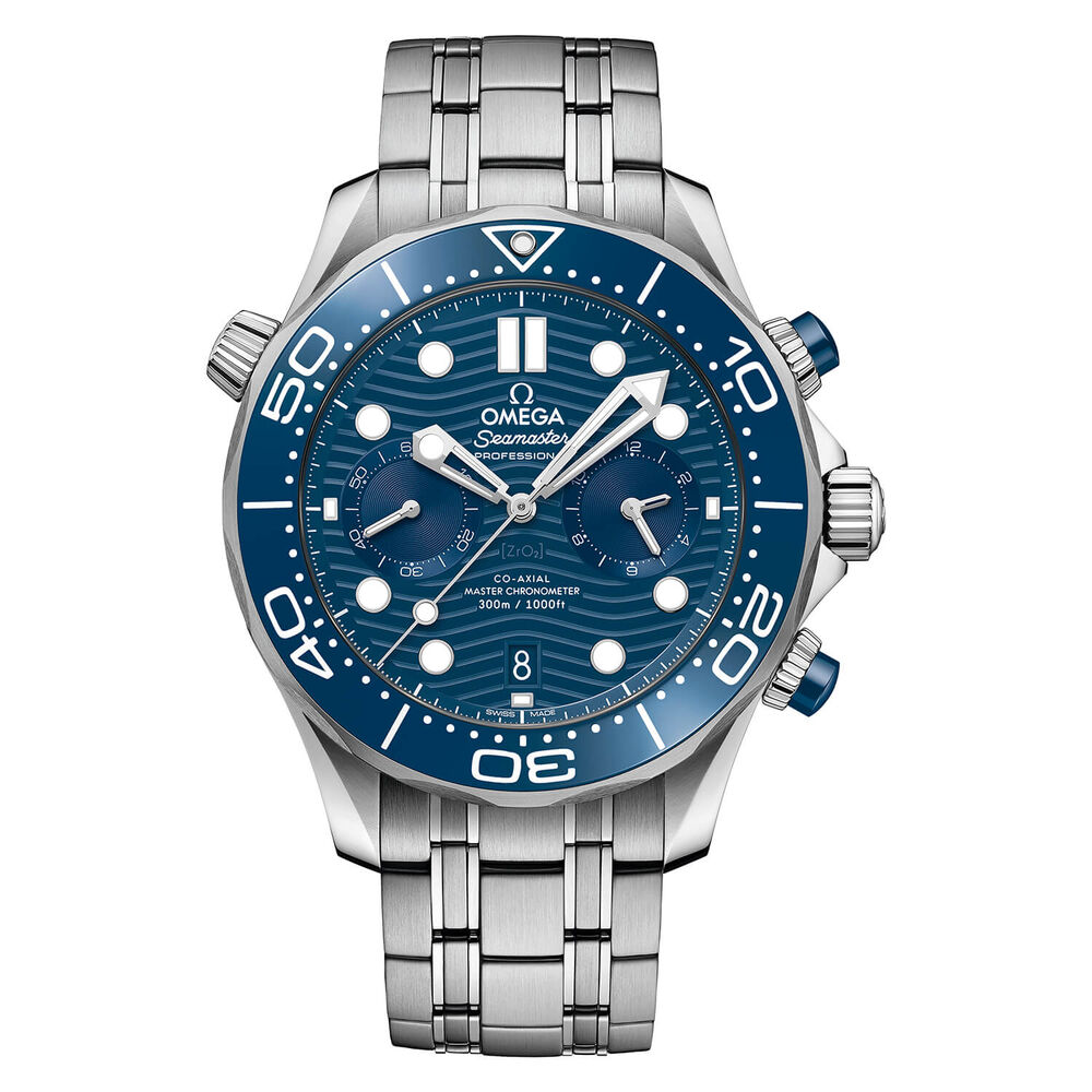 Omega Seamaster Diver 300 Chrono Blue Dial Mens Silver Bracelet Watch image number 0
