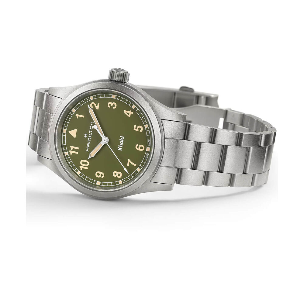 Hamilton Khaki Fields Quartz 38mm Green Dial Steel Bracelet Watch image number 3