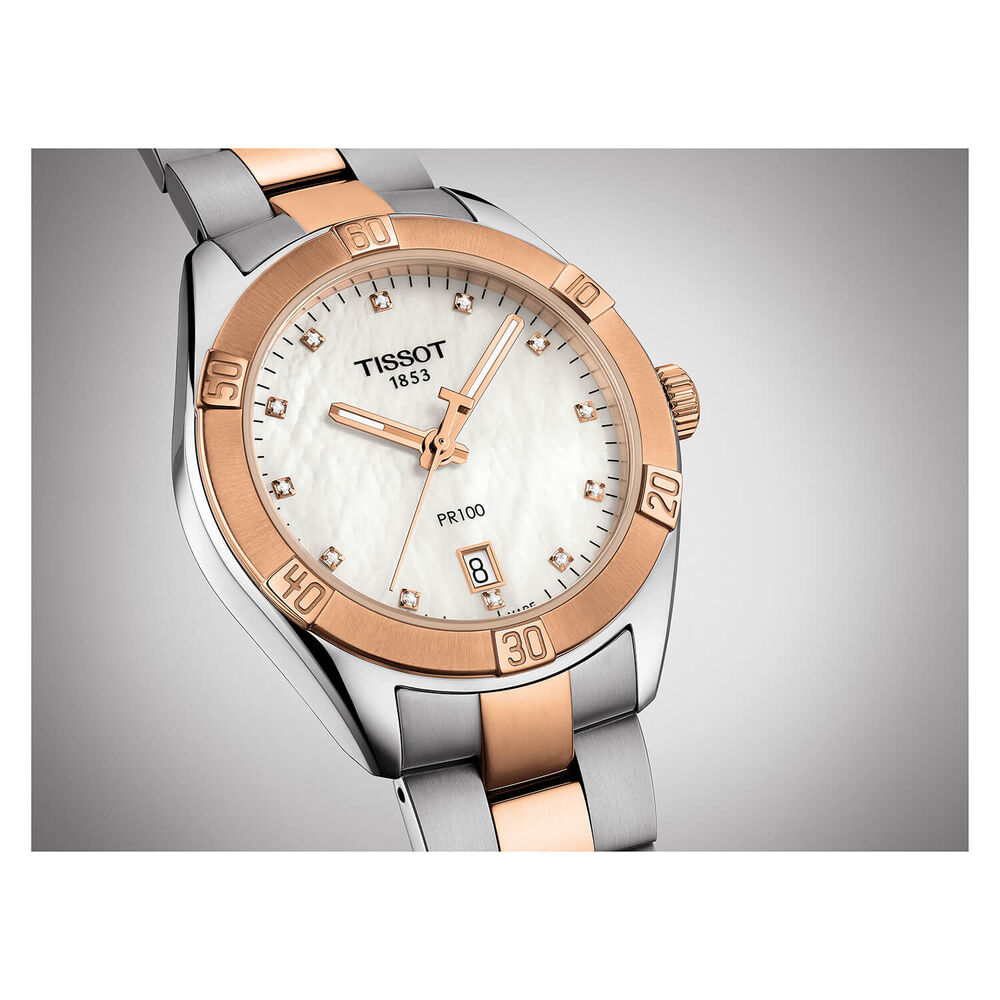 Tissot PR100 Diamond and Pearl Dial Steel Bracelet Ladies' Watch image number 2
