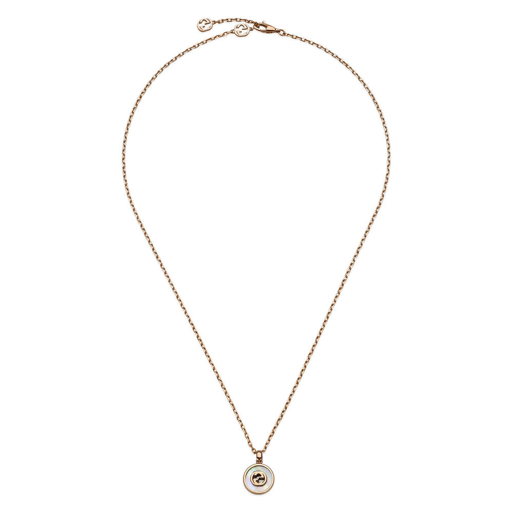 Gucci Interlocking MOP Stone Diamonds 18k Rose Gold Necklace image number 1