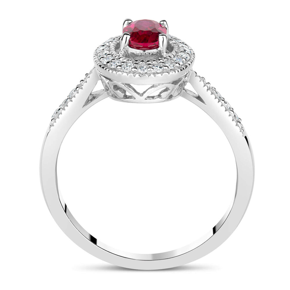 9ct White Gold 0.17ct Diamond and Created Ruby Pave Halo Ring image number 2
