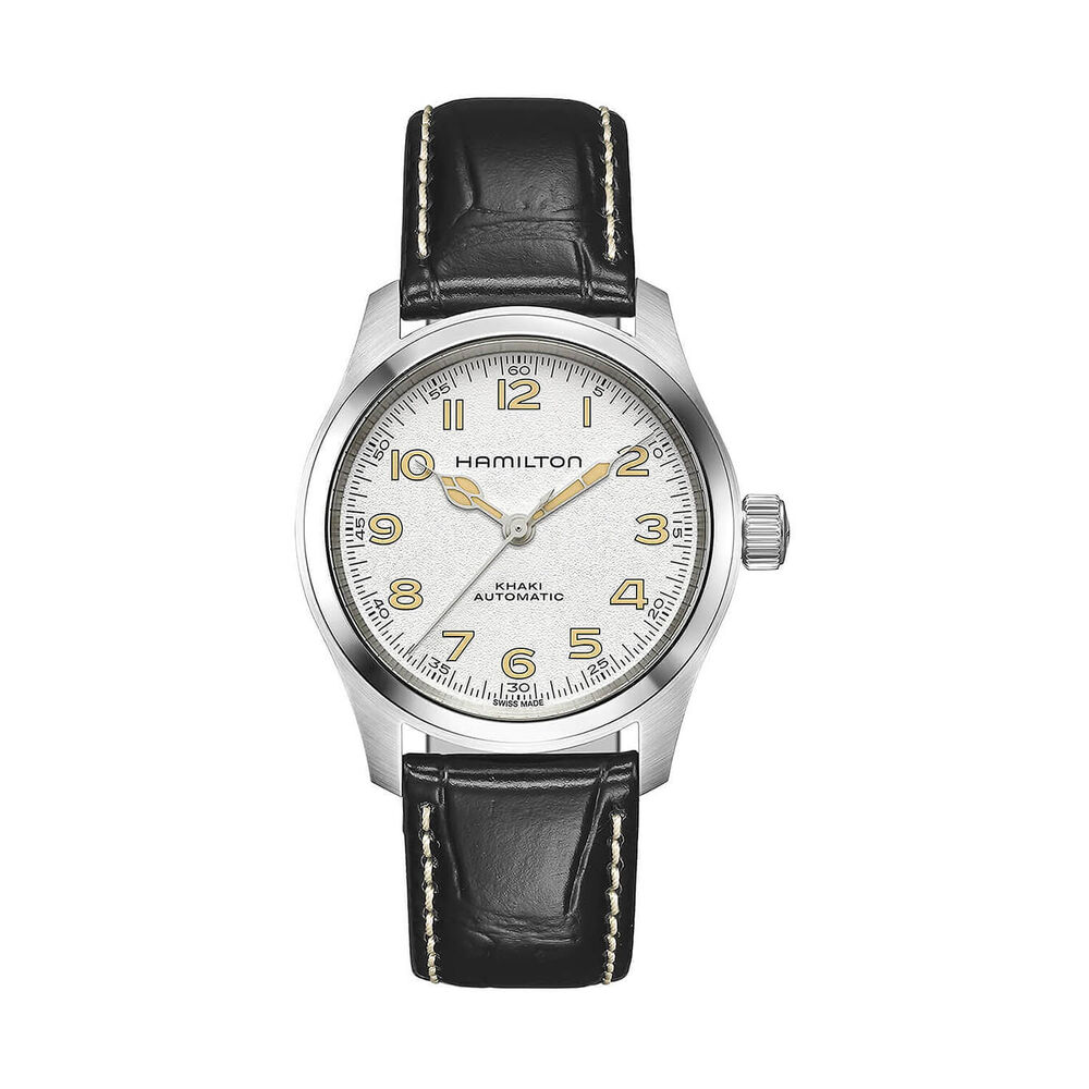 Hamilton Khaki Field Murph 38mm White Dial Steel Case Black Leather Strap Watch image number 0