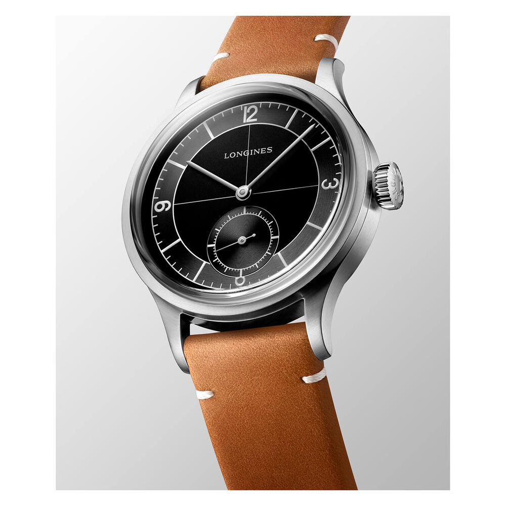 Longines Heritage Classic 38.5mm Grey Dial Steel Case Brown Strap Watch image number 2