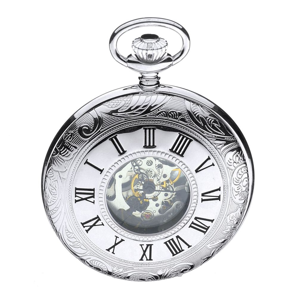 Jean Pierre silver half hunter skeleton pocket watch