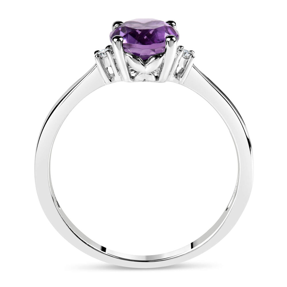 9ct White Gold Diamond and Amethyst Round Ring image number 2