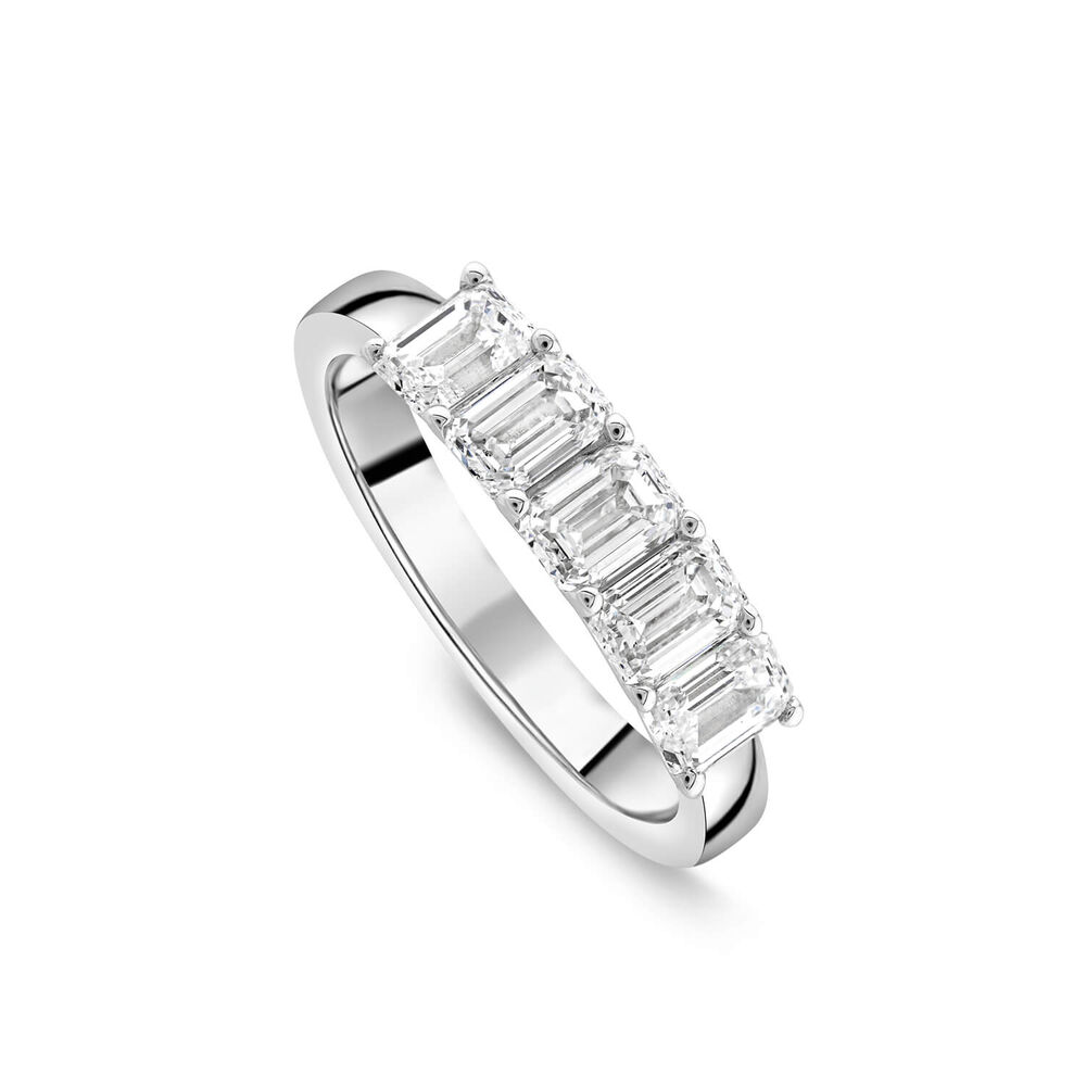Born Platinum 1.5ct Lab Grown 5 Stone Emerald Cut Half Eternity Diamond Ring image number 0