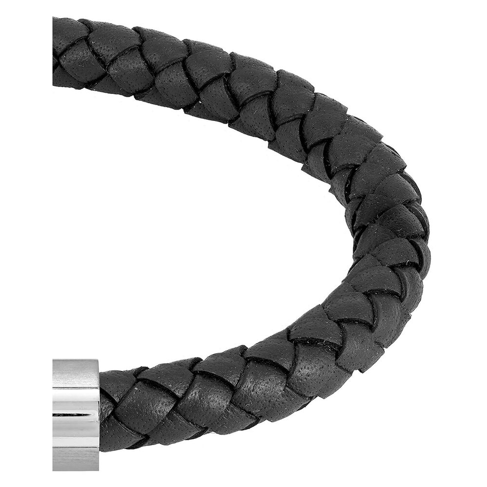BOSS Braided Black Leather Mens Bracelet image number 2