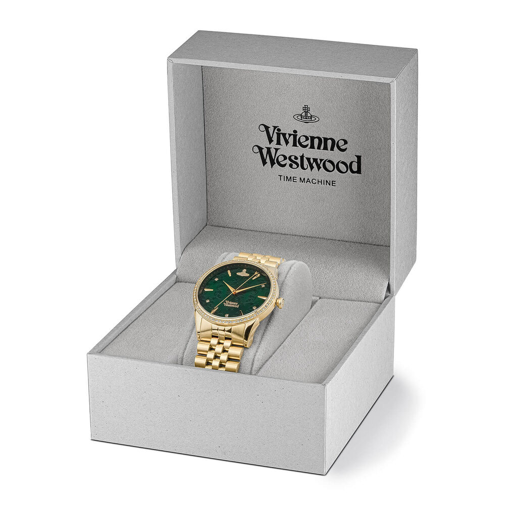 Vivienne Westwood The Wallace 37mm Green Dial Yellow Gold Steel Bracelet Watch image number 6