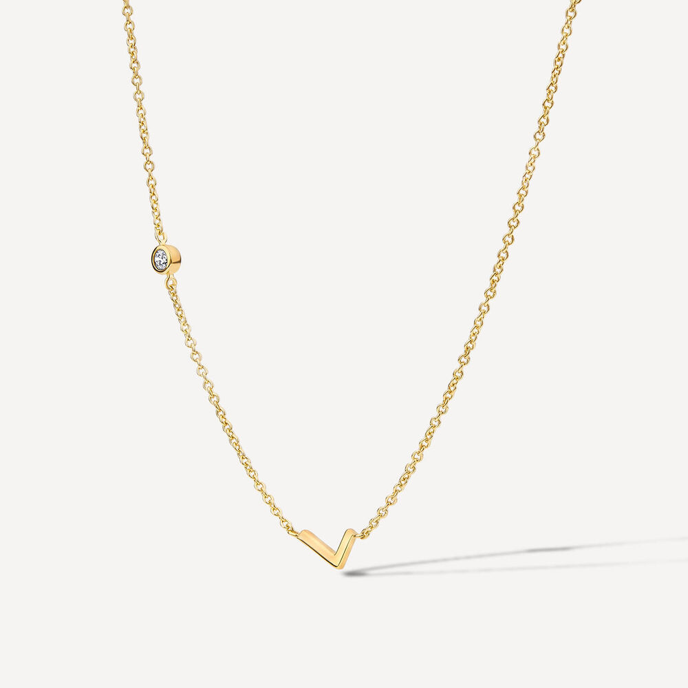 Sterling Silver Yellow Gold Plated 0.06ct Lab Grown Diamond Initial L Necklet