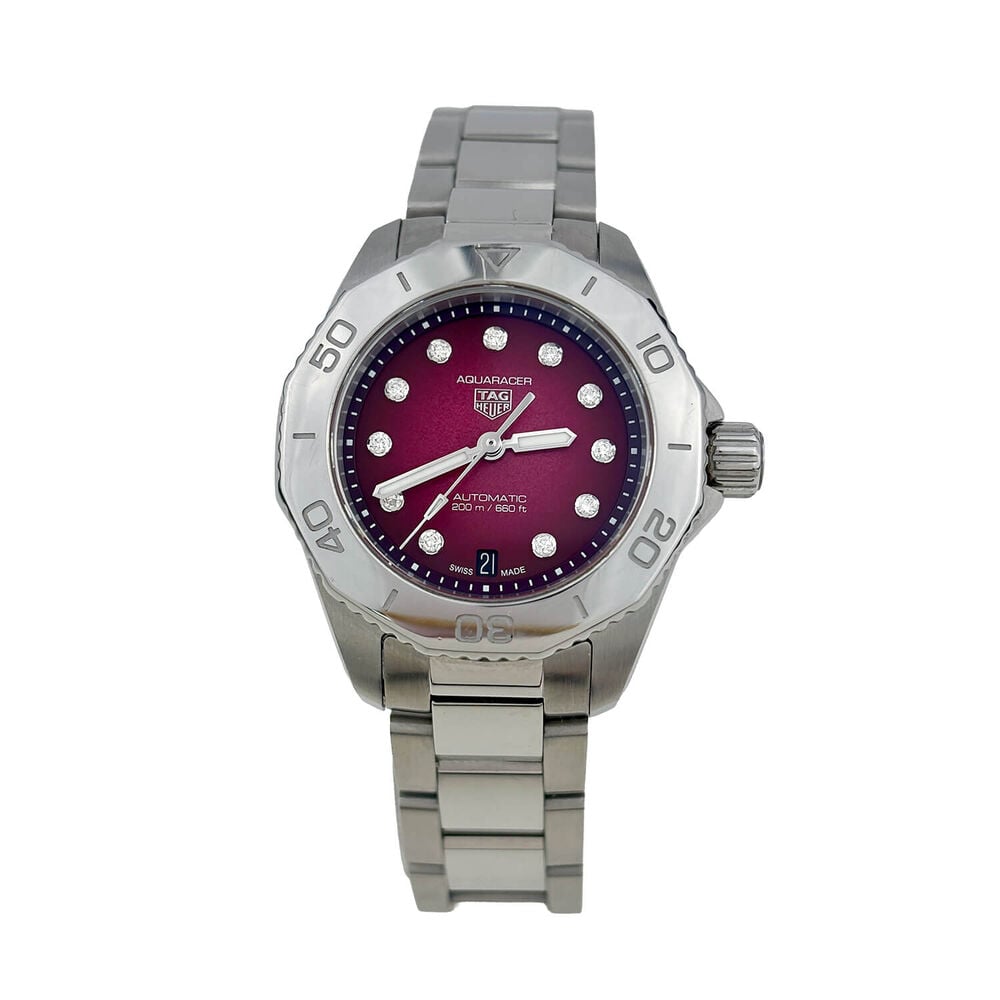 Pre-Owned TAG Heuer Aquaracer Professional 200 Date 30mm Red MOP Dial Diamond Bracelet Watch image number 0
