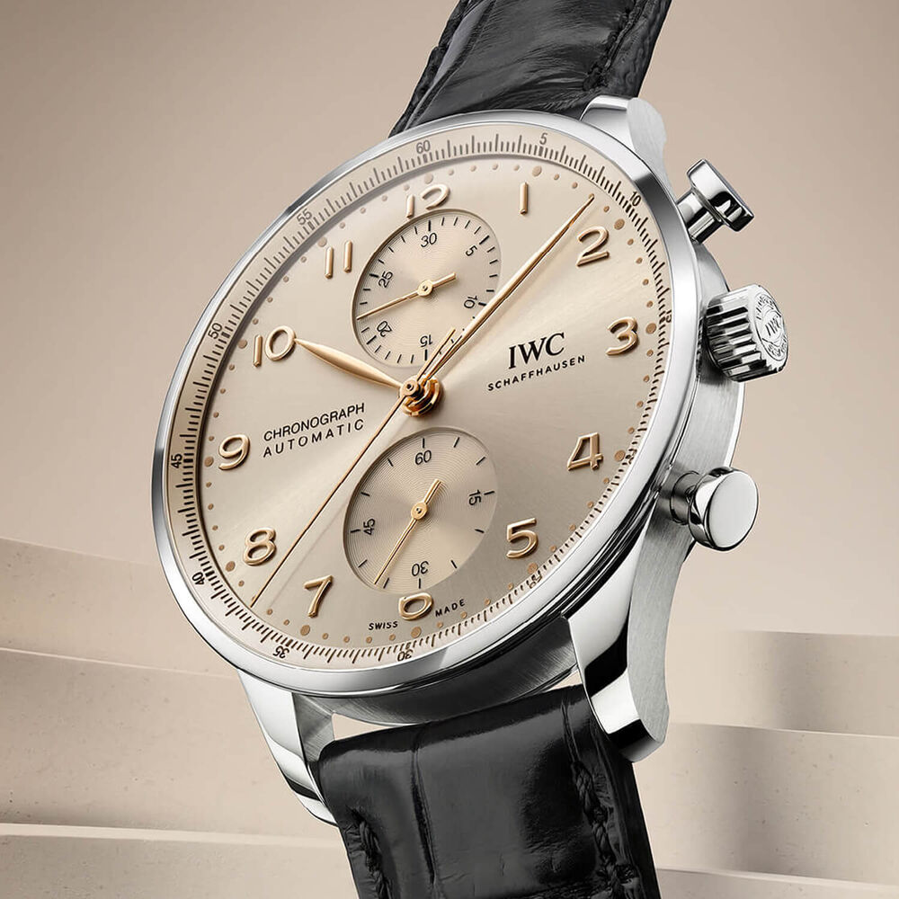 IWC Schaffhausen Portugieser Chronograph 41mm Dune Dial Black Alligator Leather Watch
