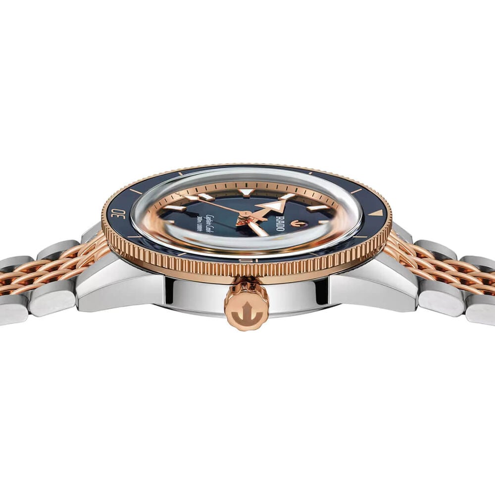 Rado Captain Cook Automatic 39mm Blue Dial Rose Gold PVD Steel Bracelet Watch image number 2
