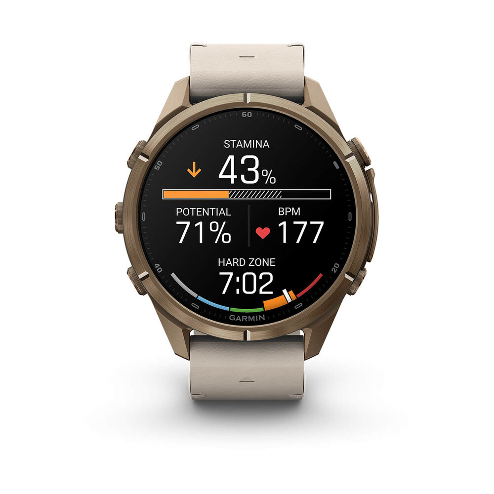 Garmin fenix 9 Pro 43mm Autumn Gold Titanium Bone Leather Strap Watch