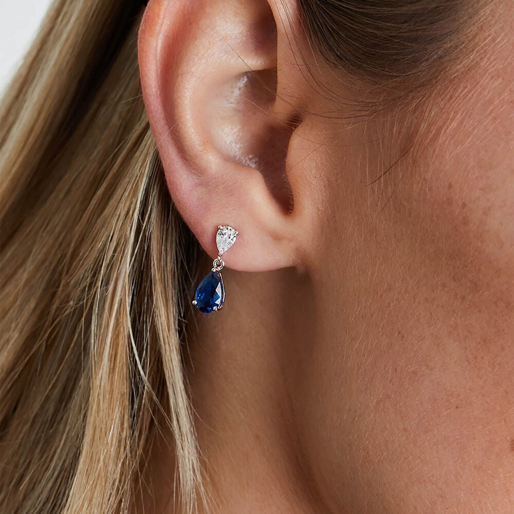 CARAT* London Baby Sapphire Arabella White Gold Finish Drop Earrings image number 1