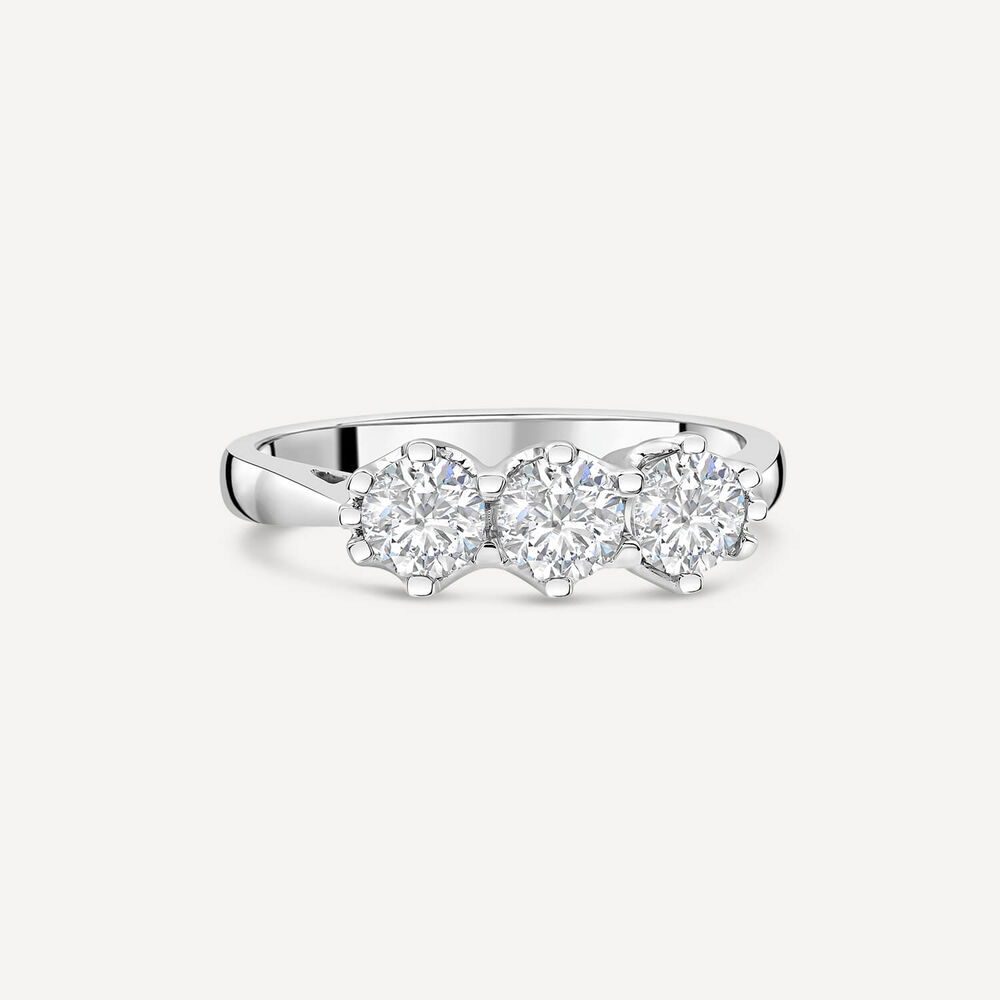 18ct White Gold 1ct 3 Stone Diamond Ring image number 2
