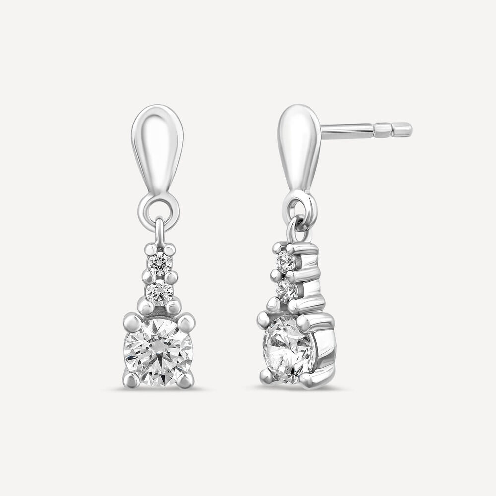9ct White Gold Round Cubic Zirconia Top Drop Earrings