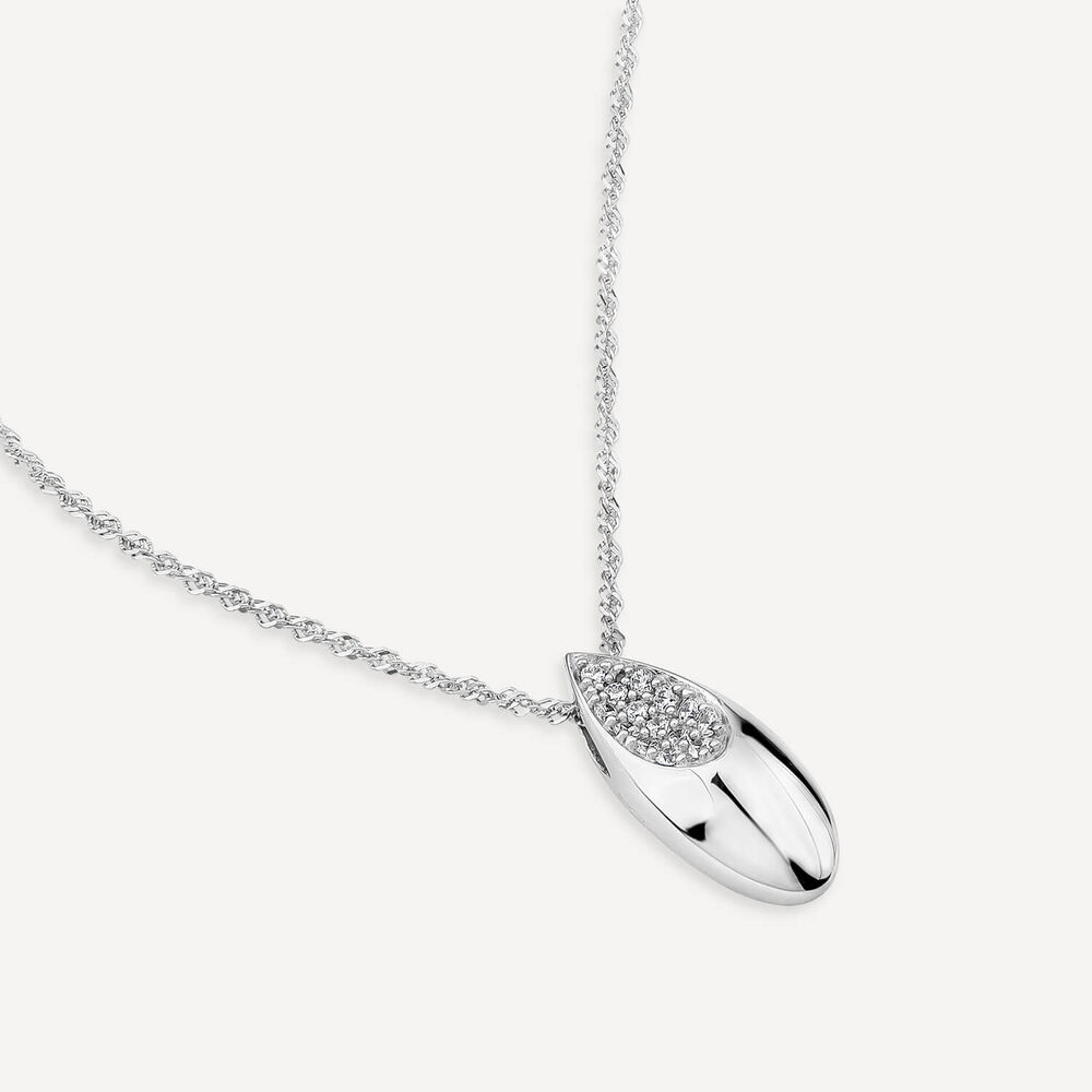 9ct White Gold Tear Shape Cubic Zirconia Pave Pendant image number 3