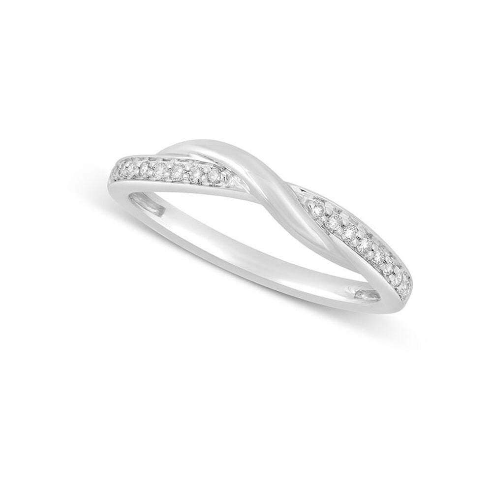 9ct White Gold 0.10ct Diamond Crossover Band Wedding Ring