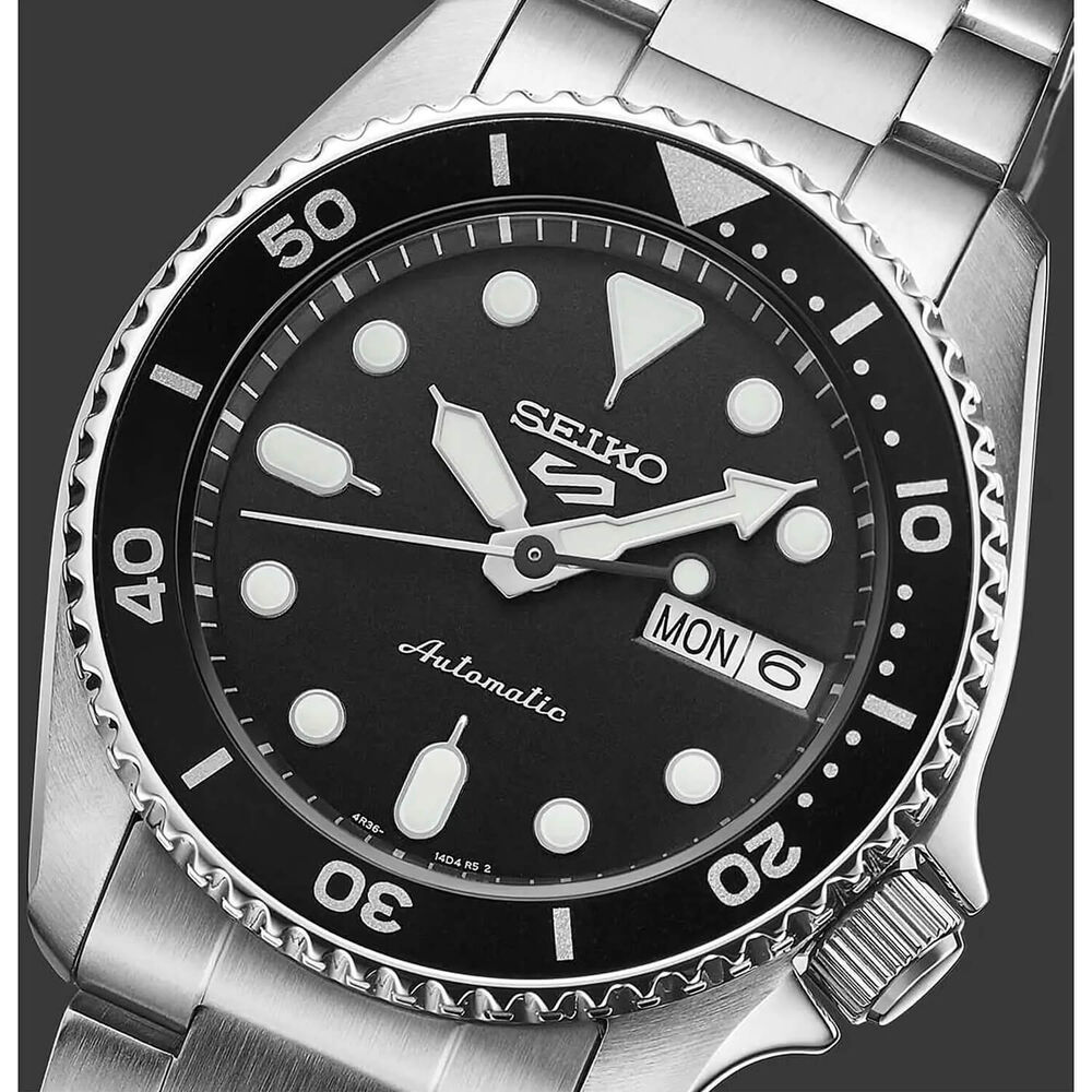 Seiko 5 Sports SKX Midi 38mm Black Dial Stainless Steel Bracelet Watch image number 1