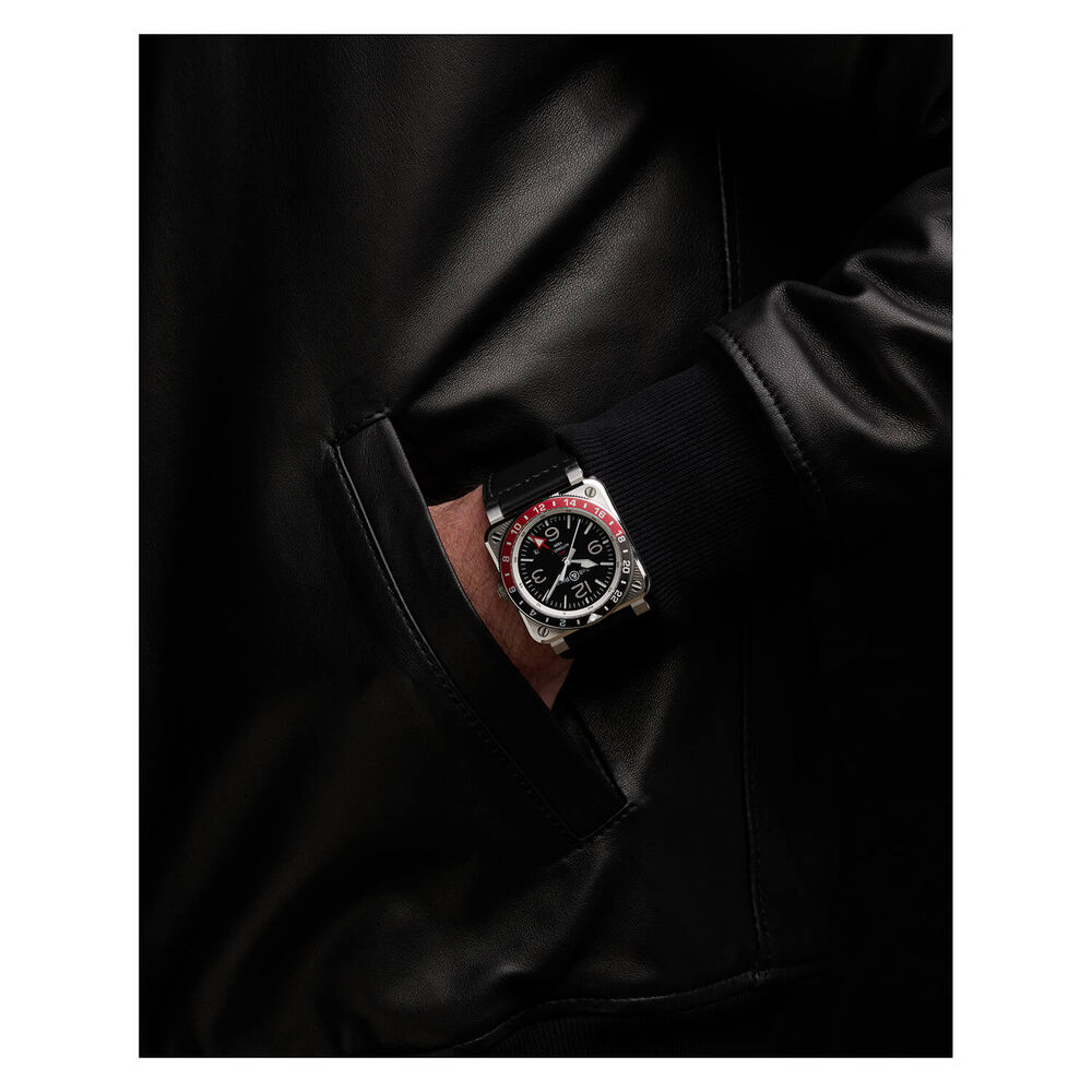 Bell & Ross BR03-93 GMT Black And Red Bezel Steel Case Black Strap Watch image number 3