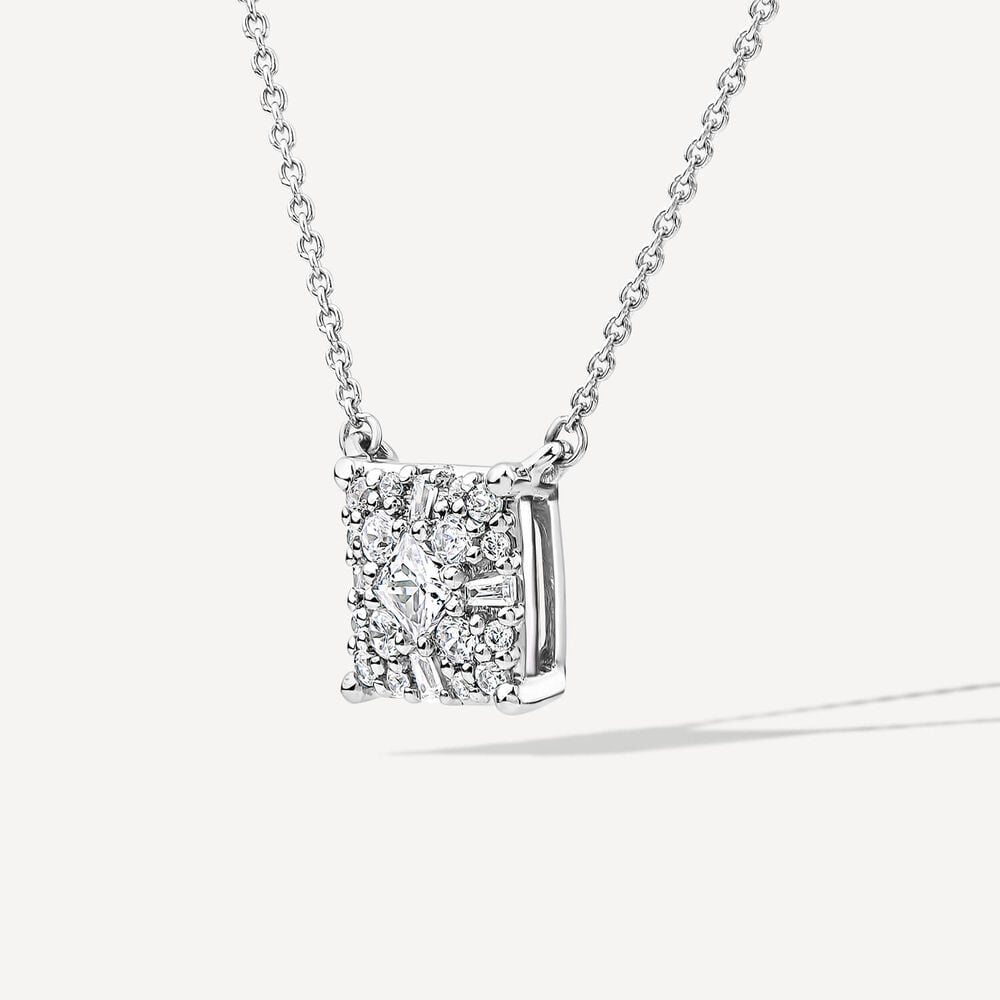 9ct White Gold 0.33ct Cluster Baguette & Round Diamond Square Shaped Pendant image number 1