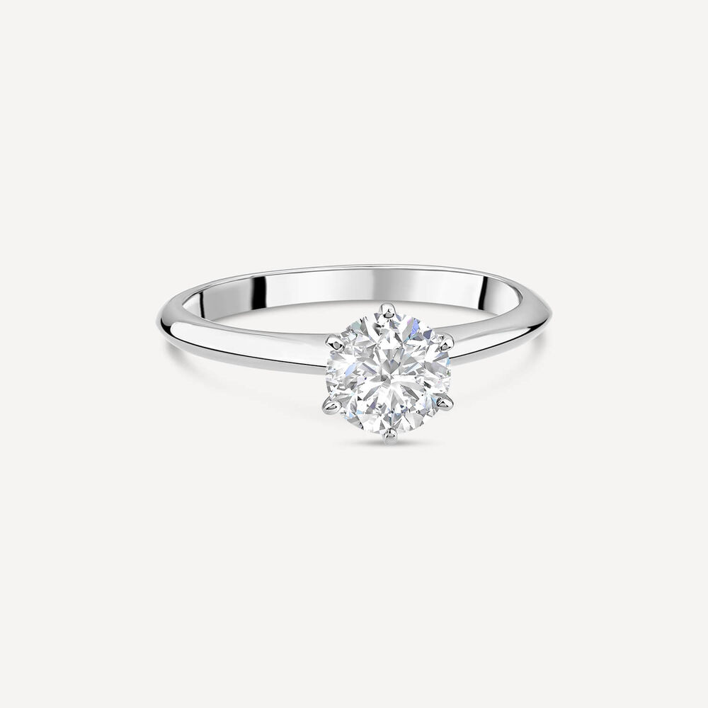 Platinum 0.90ct Round Diamond Six Claw Solitaire Ring image number 2