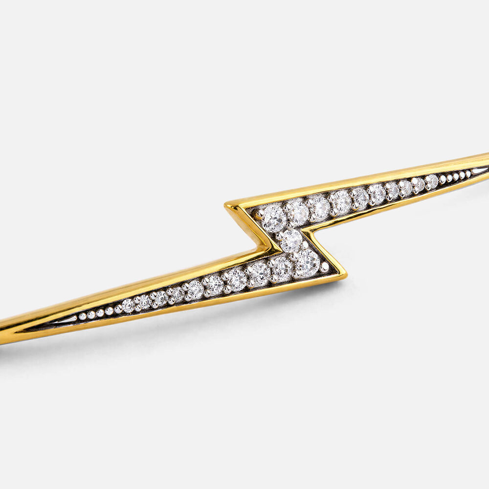 Yellow Gold Plated Vermeil Sterling Silver Cubic Zirconia Lightning Bolt Bolo Bracelet