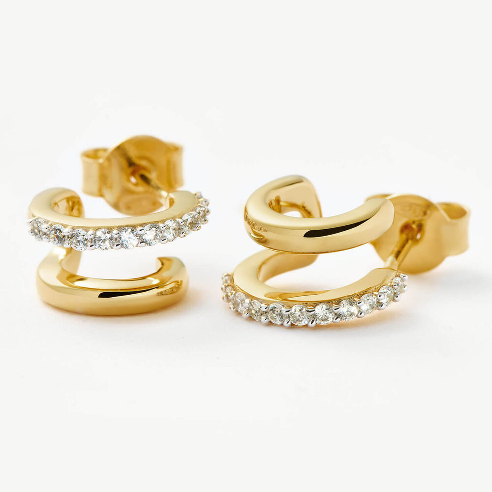 Missoma 18ct Gold Vermeil Sterling Silver Cubic Zirconia Classic Double Huggie Earrings
