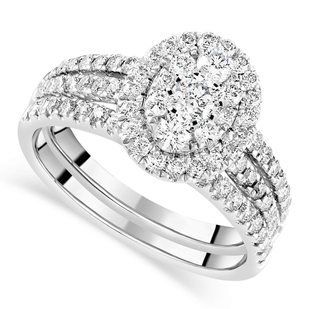 9ct White Gold 1.00ct Diamond Oval Cluster Bridal Set image number 0