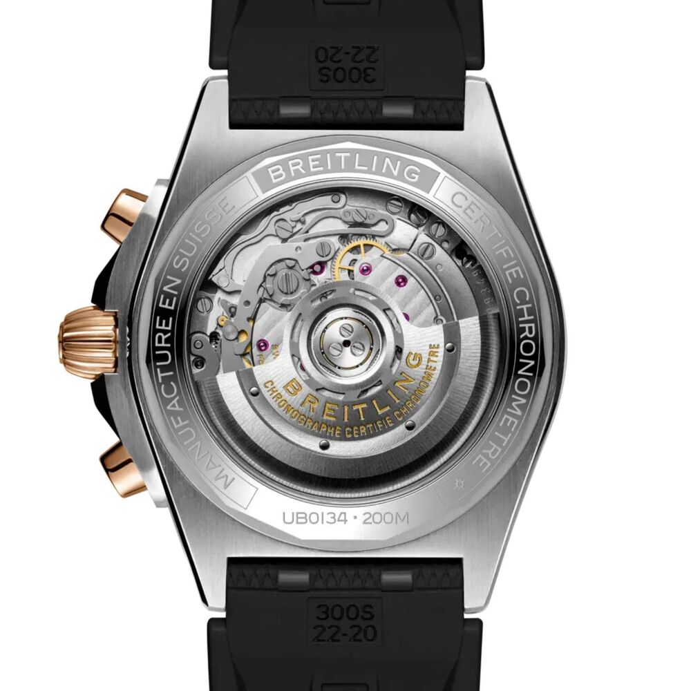 Breitling Chronomat B01 42mm Black Dial Rose Gold Bezel Rubber Strap Watch image number 3