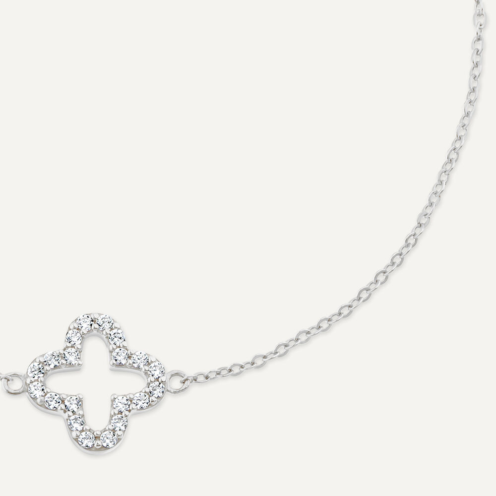 9ct White Gold Cubic Zirconia Set Open Clover Petal Bracelet