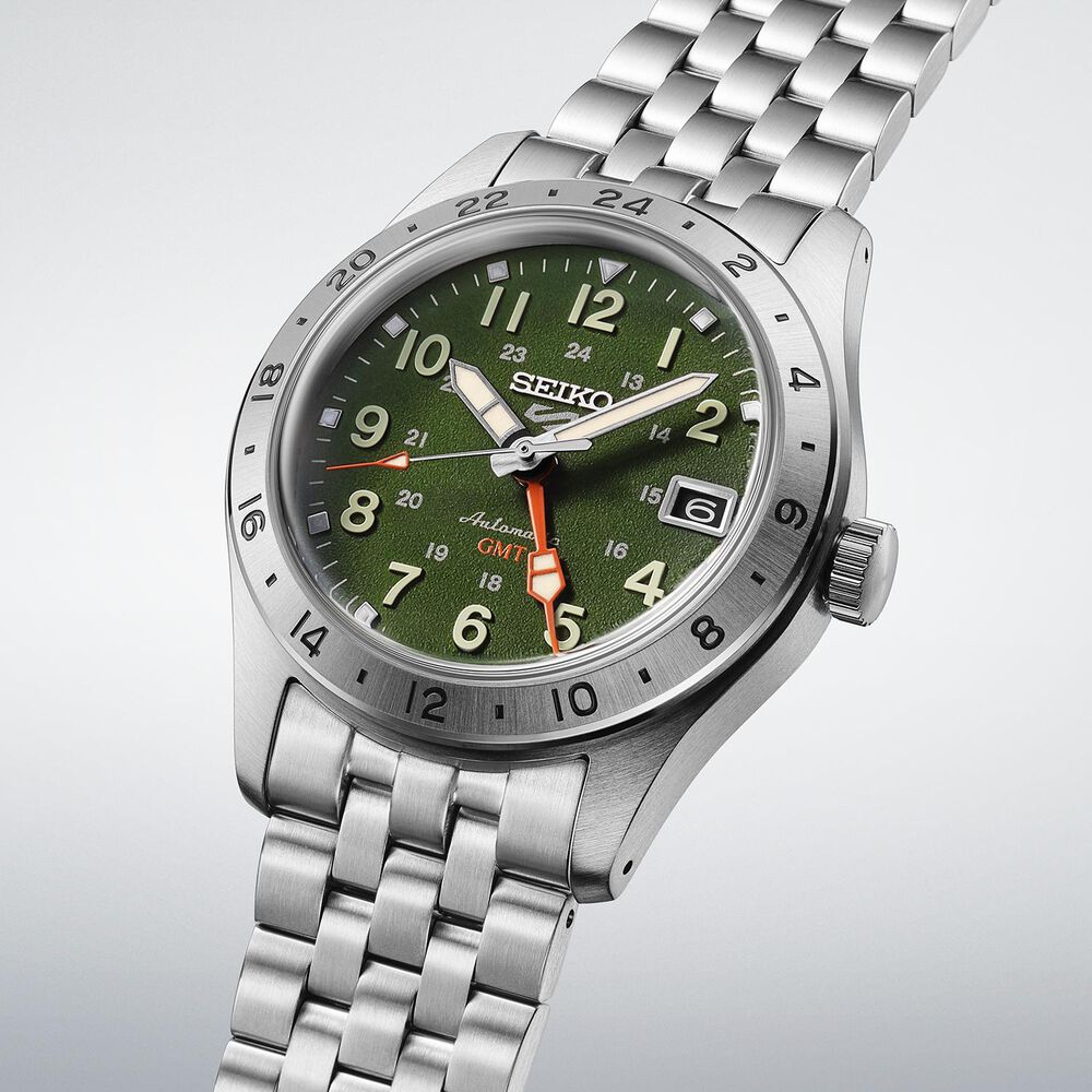 Seiko 5 Sports Field GMT Khaki Drill 39.4mm Steel Case & Bracelet Watch