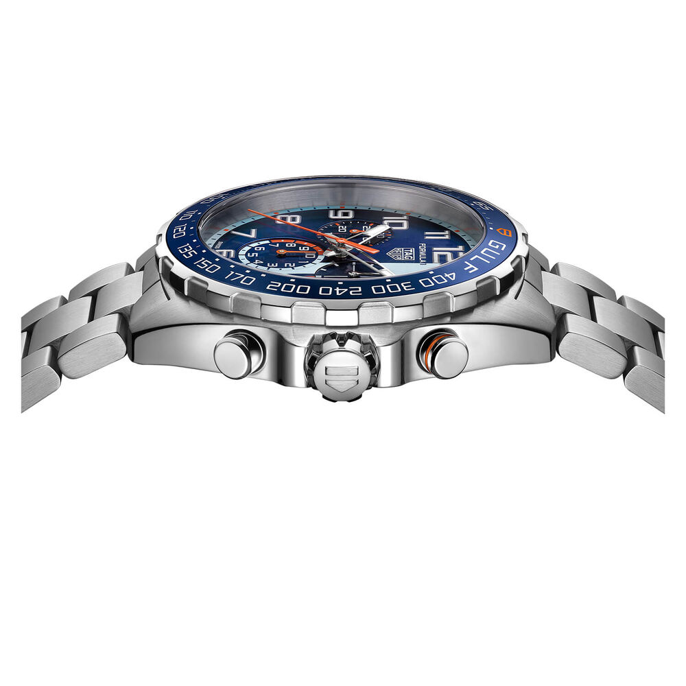 TAG Heuer Formula 1 Chronograph x Gulf 43mm Blue & Orange Dial Stainless Steel Bracelet Watch image number 2