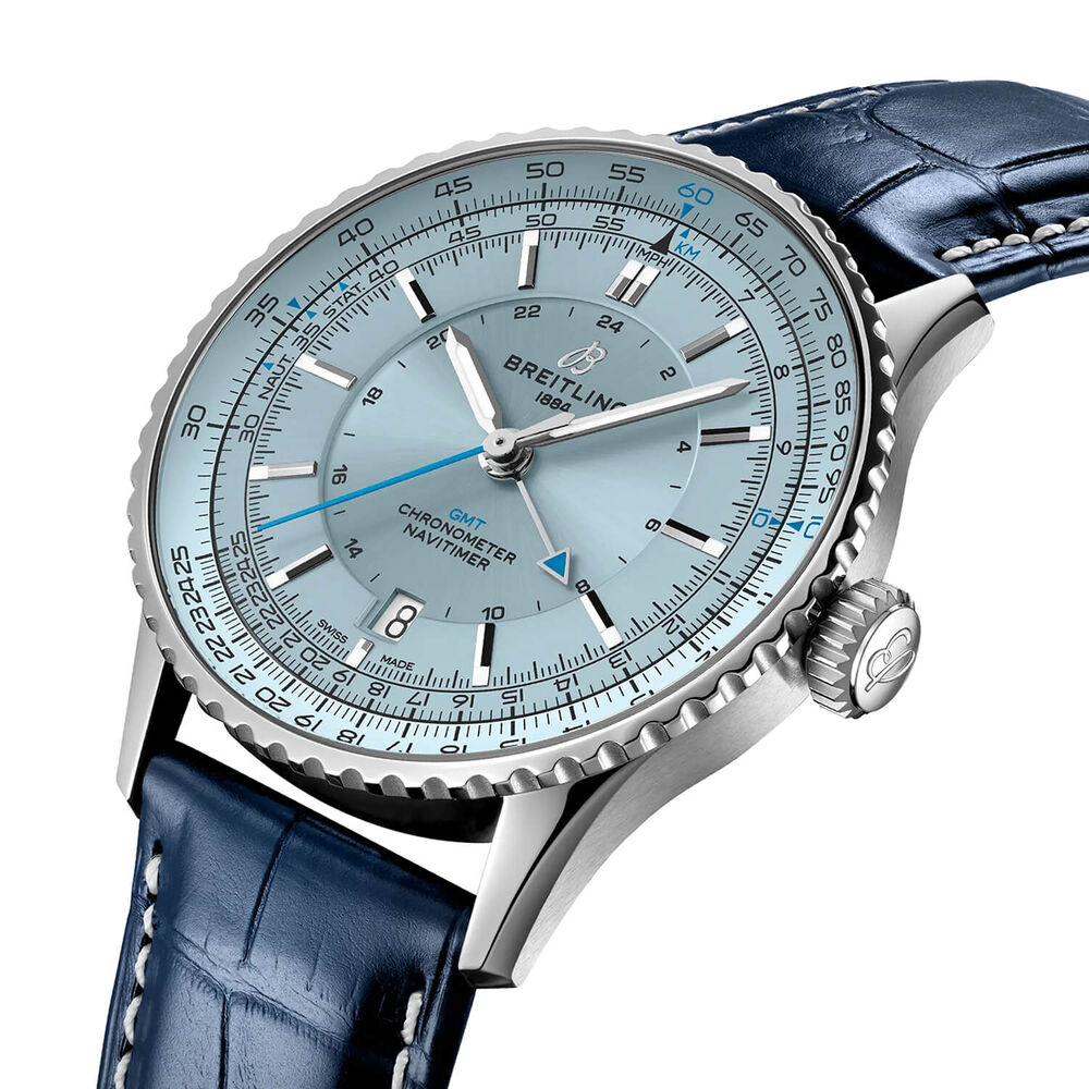 Breitling Navitimer Automatic GMT 41mm Blue Dial Leather Strap Watch image number 1