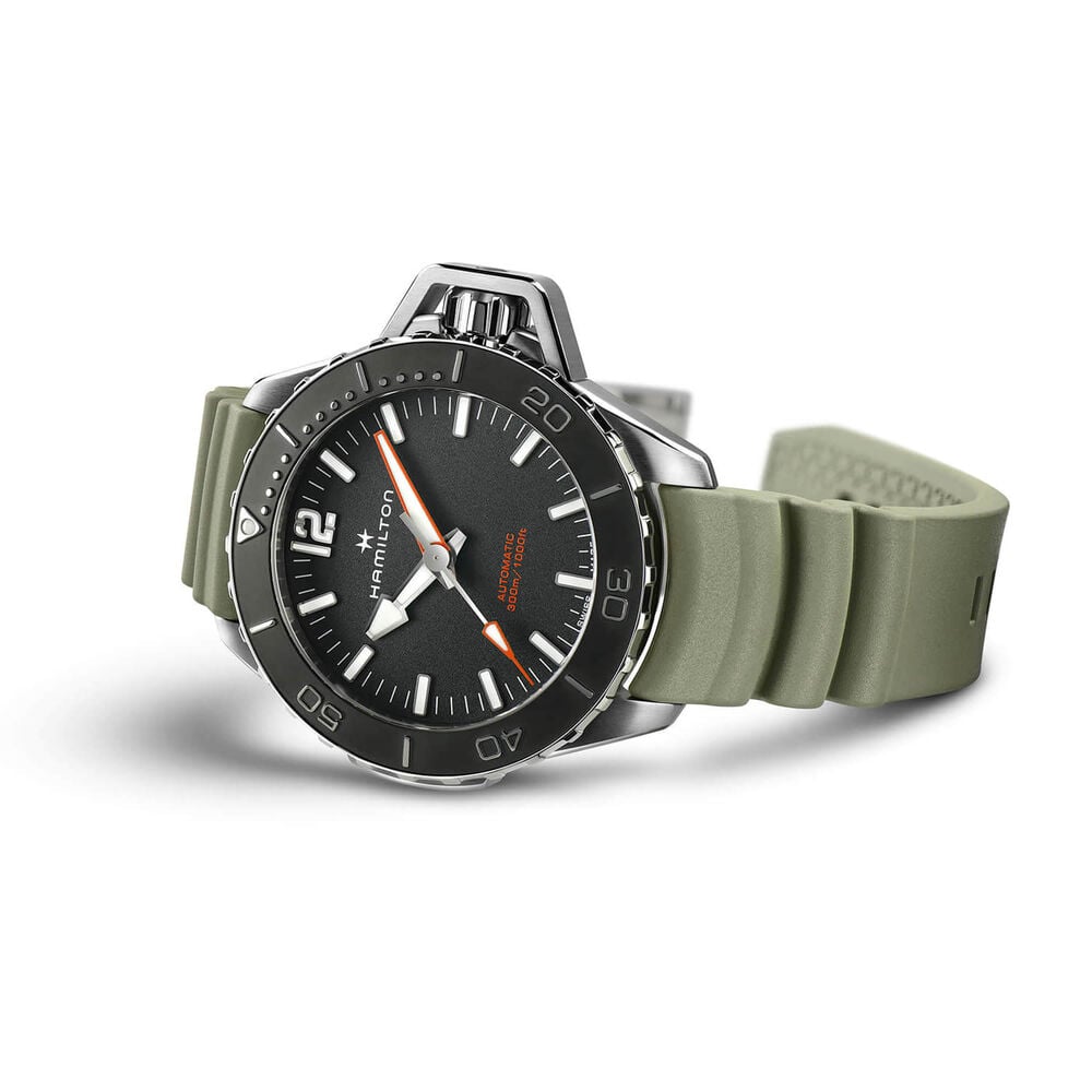 Hamilton Khaki Navy Frogman 46mm Black Dial Green Strap Watch image number 3