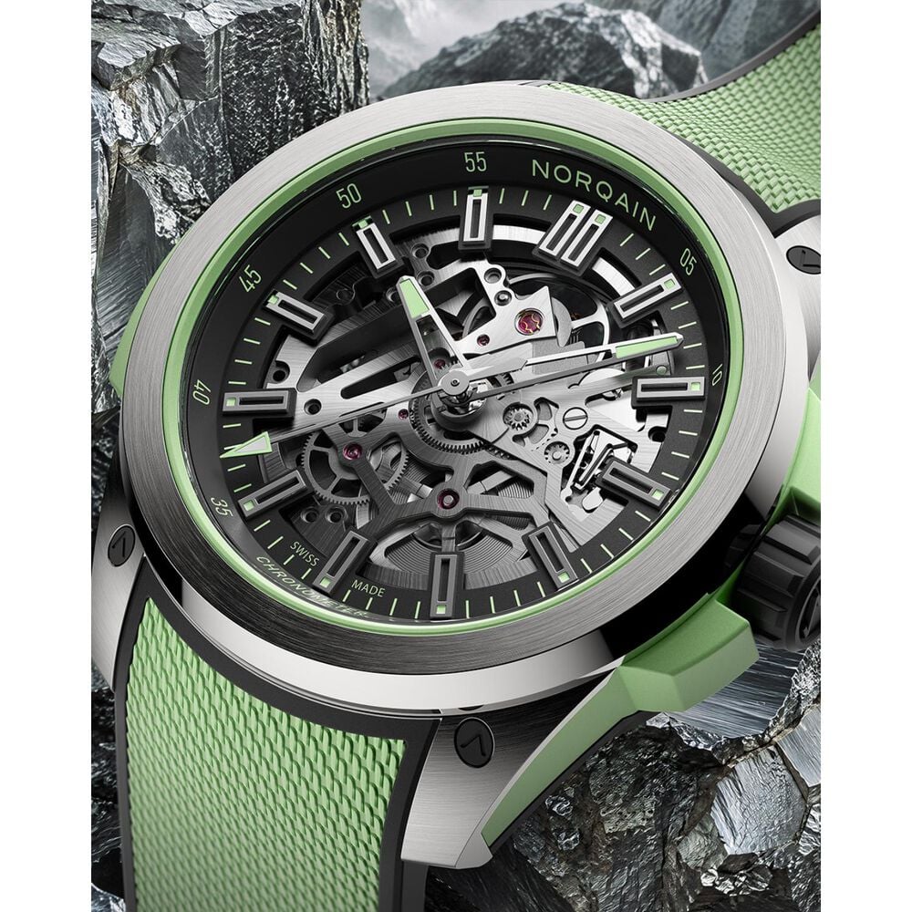 NORQAIN Wild ONE Skeleton 42mm Dial Mint Mesh Rubber Strap Watch